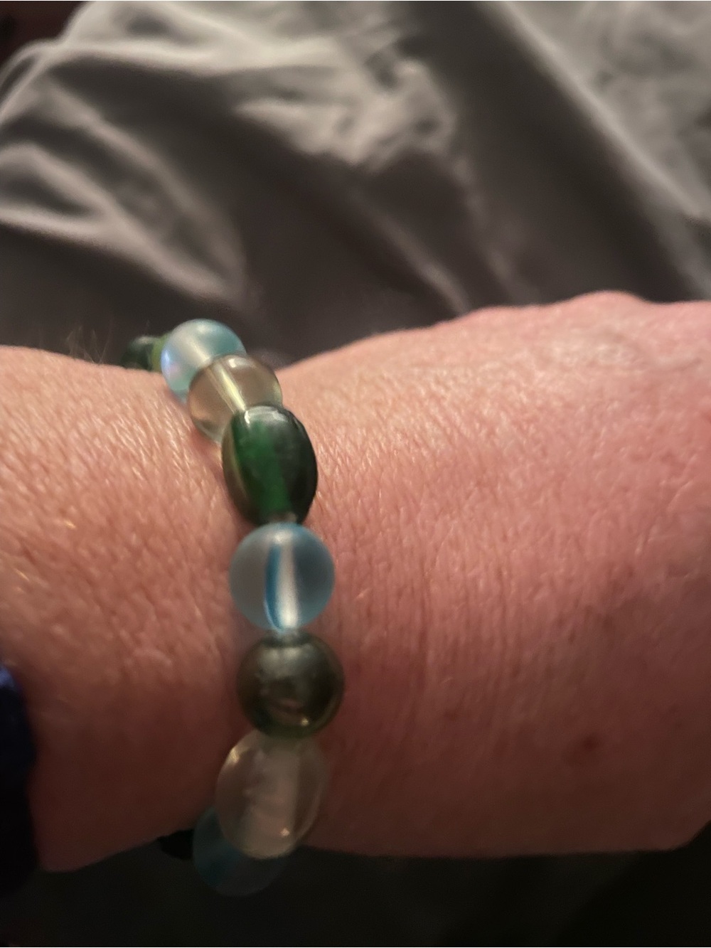 Handcrafted Blue & Green Glass Bead Stretch Bracelet